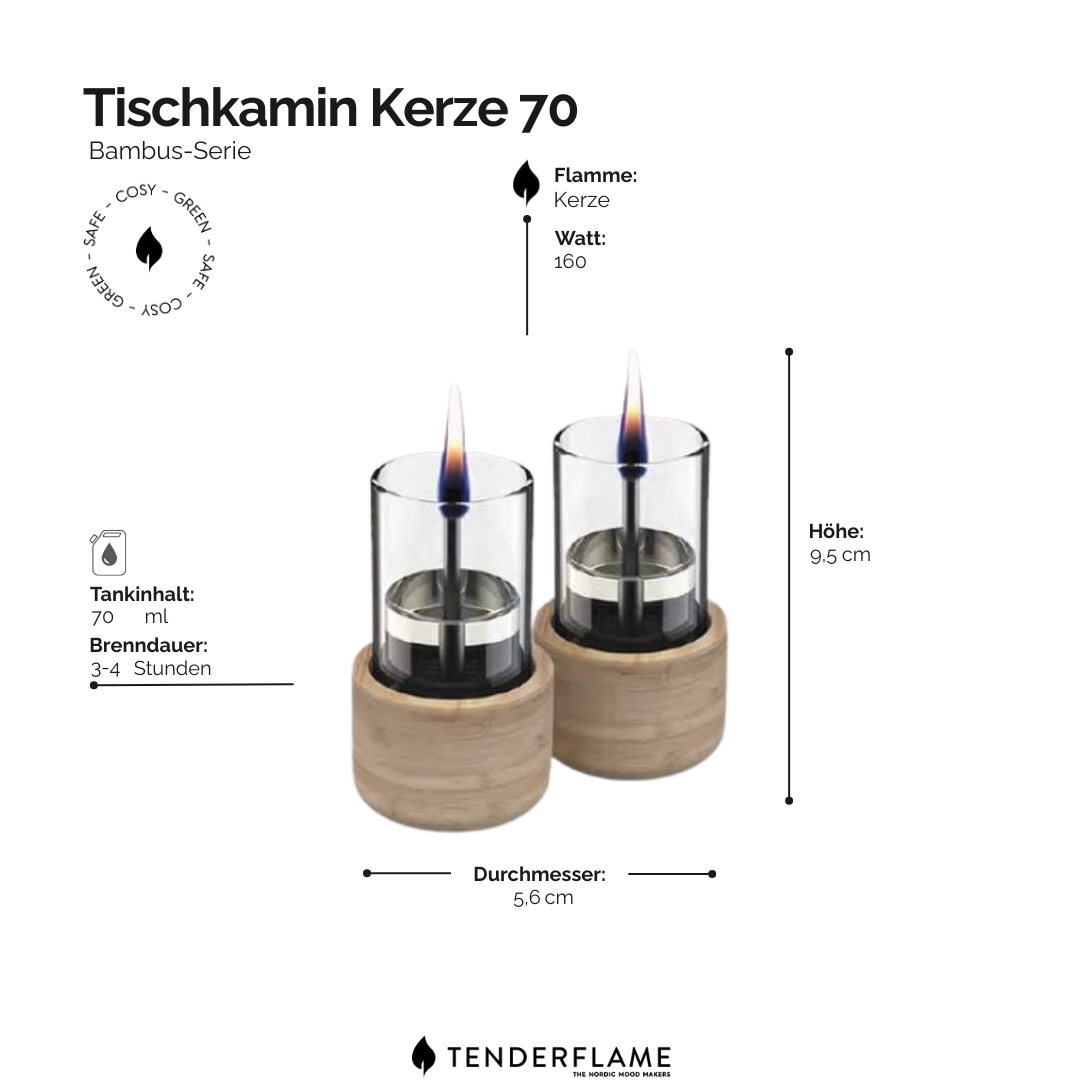 Tischkamin Candle 70 natural Bamboo - 2er Set