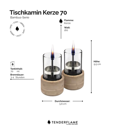 Tischkamin Candle 70 natural Bamboo - 2er Set