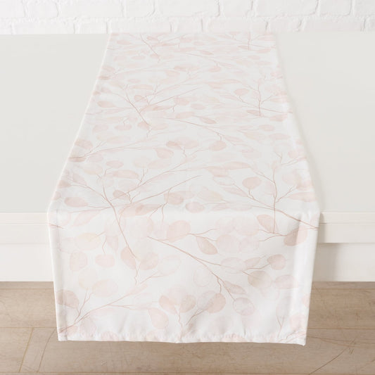 Tischläufer Silvana in weiß und beige mit floralem Druck