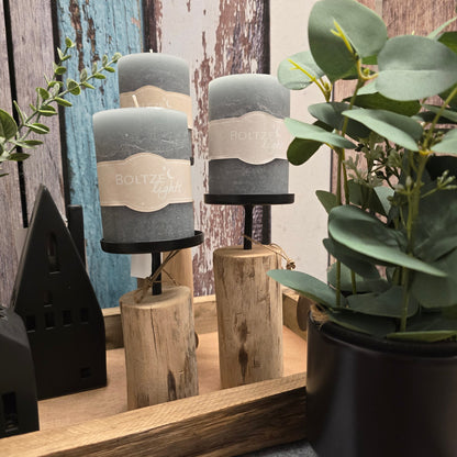 Kerzenhalter-Set aus Holz mit Metallhalter für Stumpenkerzen
